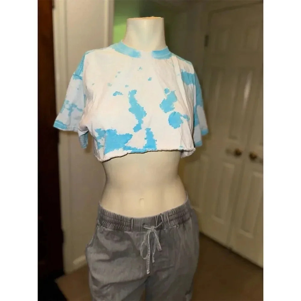 Gildan Women's Tie Dye Crop Top Tee Multicolor Size M Casual Summer